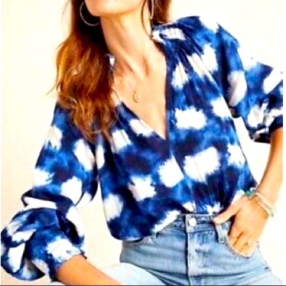 ANTHROPOLOGIE x PORRIDGE Ines BOHO Peasant Smocked Gauzy Cotton Tie Dye size M - Picture 2 of 11